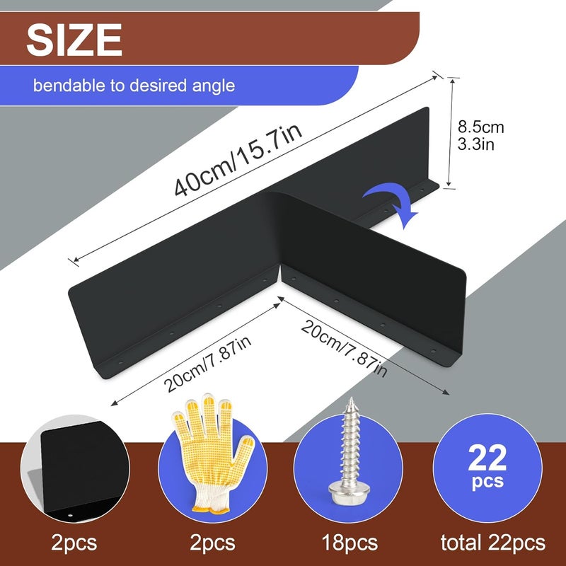 CAPHONT Rain Diverter Roofing Gutter Guards, 2 Pack 15.7 x 3.54 x 0.74 Inches Gutter Splash Guard Valley Downspout Roof Foldable Drip Guard for Corner House (Black) - Image 2